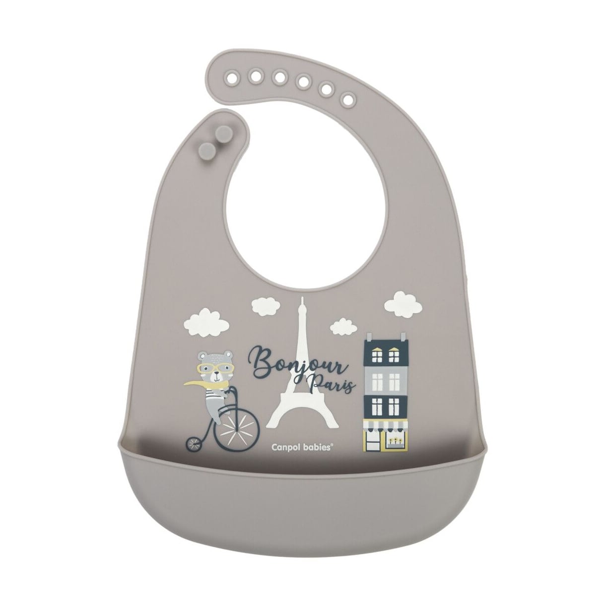 Слинявчик Canpol Babies Bonjour Paris силіконовий, з кишенькою, бежевий, від 4 місяців (74/027_bei)
